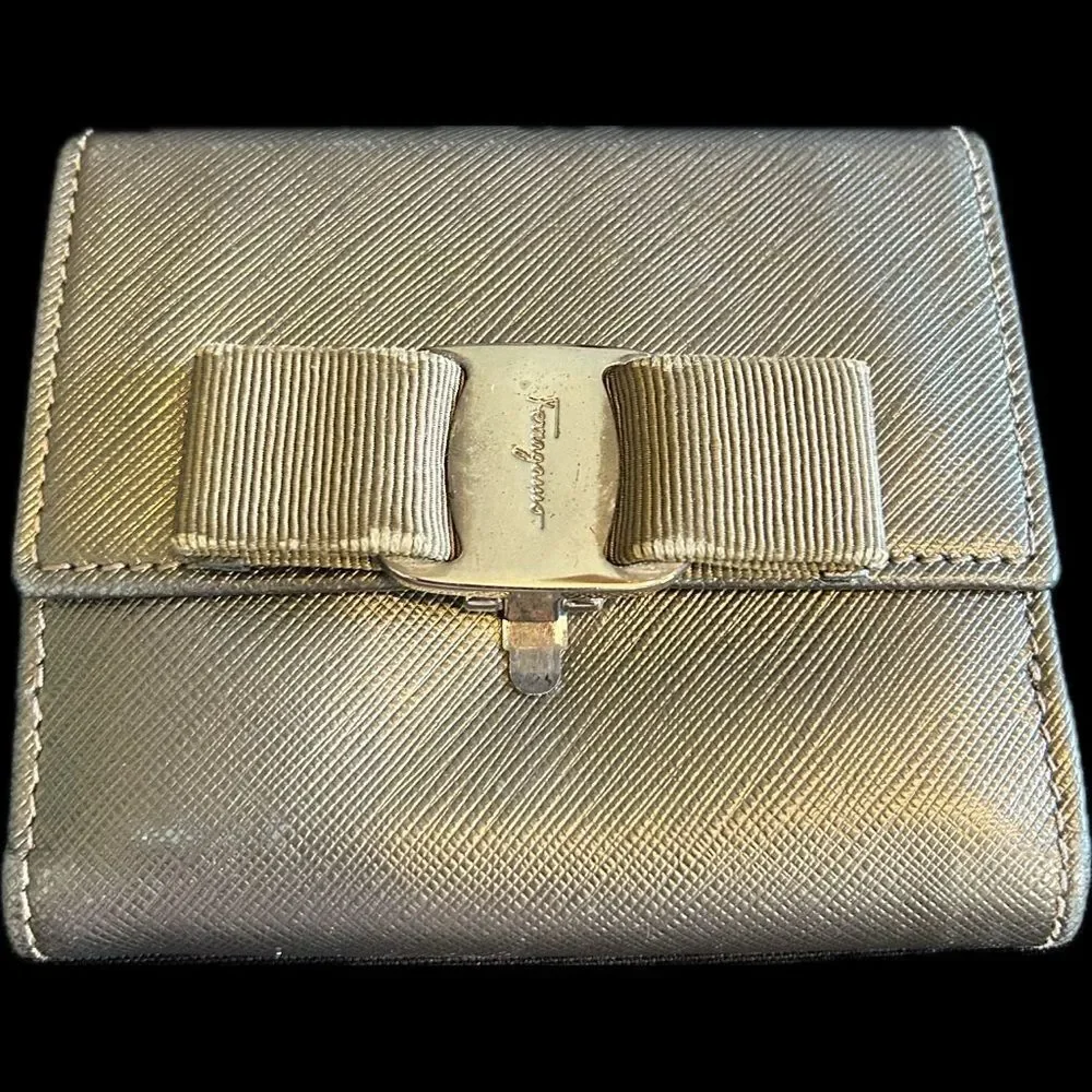 Salvatore Ferragamo Gold/Taupe/Army Greenish Women's Wallet Vintage Good Cond